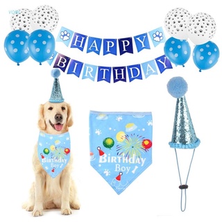 Vonl perro cumpleaños Bandana cumpleaños disfraz sombrero bufandas bandera bandera globo conjunto cachorro lindo bufanda perrito fiesta de cumpleaños suministros decoraciones