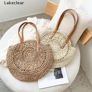 [Lago] bolsa de verano tejida para mujer, redonda, playa, bolso de hombro, mujer, bolso de mensajero.