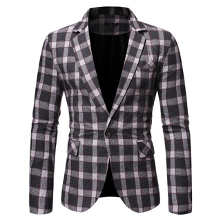 feiyan Men's New Stylish Casual Plaid Business Wedding Party Outwear Coat Suit Tops