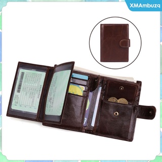 Cartera de cuero para hombre, billetera de cuero artesanal y elegante con tapa central, ventana de identificacin de capacidad extra con (3)