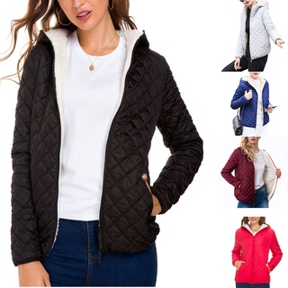 Women Hooded Plush Jacket Winter Warm Soft Thick Lining Coat Outwear