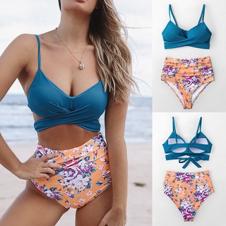 tsl mujeres impreso push-up sujetador acolchado playa bikini conjunto traje de baño de cintura alta ropa de playa