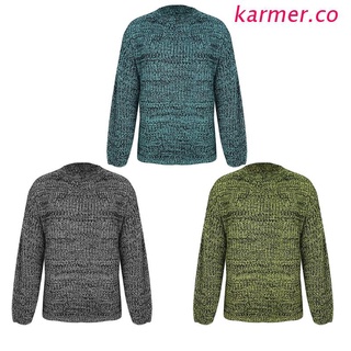 kar2 mujeres invierno manga larga o-cuello suéter mezclado de color de punto suelto jersey tops