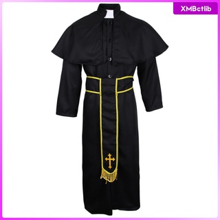 Halloween Priest Cosplay Outfit Women Men Cape Coat Religious Costume Set M