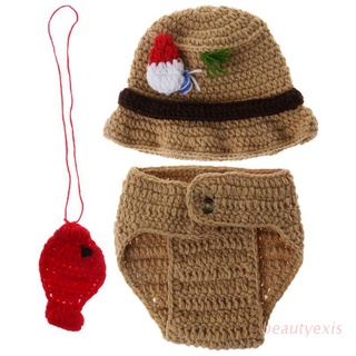 exis 1 conjunto de bebé disfraz pescador sombrero pantalones colgante ganchillo punto lana lindo divertido cosplay fotografía accesorios ropa recién nacido foto tiro precioso