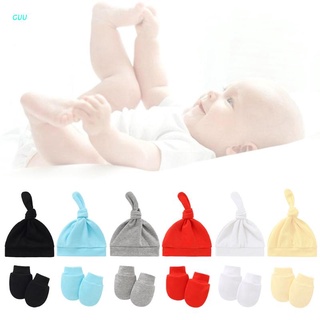 GUU Baby Anti-arañazos guantes anudados sombrero conjunto de manoplas recién nacido gorro caliente Kit de gorros de ducha regalos (1)