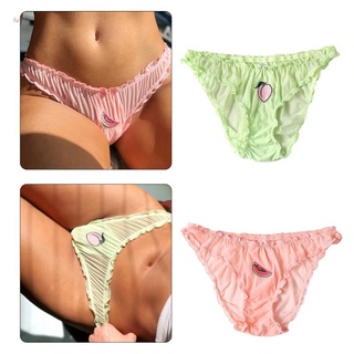 lucky* Women Sweet Ruffles Low Rise Briefs Underwear Cute Fruit Embroidered Panties Sexy See-Through Mesh Lace Lingerie Thong