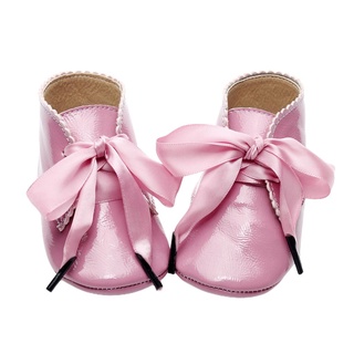 Betterus-baby Girl zapatos de cuna de cuero, suela suave arco cinta princesa zapatos de vestir bebé Prewalkers