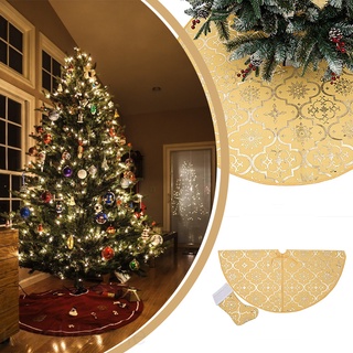 Falda de árbol de navidad bajo árbol alfombrilla de pie de nieve copo de nieve decoración de poliéster piso de la almohadilla conjunto LovelyHome (5)