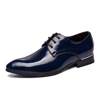 Tamaño 38-48 hombres Formal zapatos de cuero de negocios puntiagudo del dedo del pie cordones zapatos azul