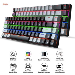 Mojito teclado mecánico para juegos de 68 teclas RGB LED arco iris retroiluminado teclado con cable con interruptor azul/rojo para juegos de Windows