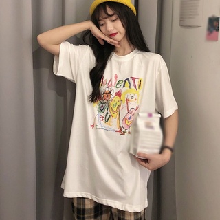Shinee mujer camiseta Graffiti suelto Casual cuello redondo simplicidad fondo camiseta