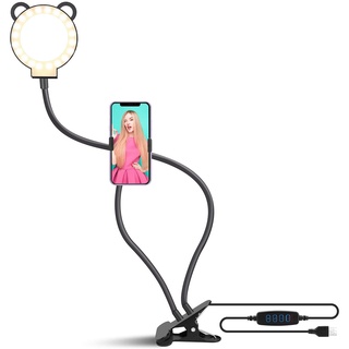 (3cstore1) clip en selfie led anillo de luz con soporte flexible para teléfono de estudio maquillaje