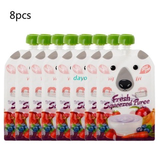 day 8pcs bolsas resellables de alta calidad frescas exprimidas prácticas de destete de bebé puré reutilizable exprimir para recién nacido (1)