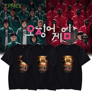 epmeii camisetas calamar juego de algodón suave negro t-shirt impresión 3d tops manga corta para hombres mujeres redondo seis/multicolor