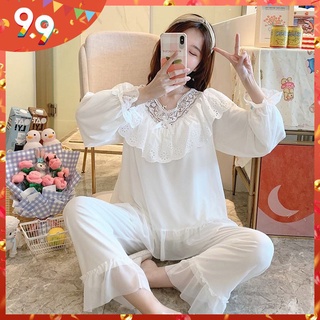 Pijamas mujeres primavera y otoño encantadora princesa viento versión coreana de encaje verano manga larga algodón servi