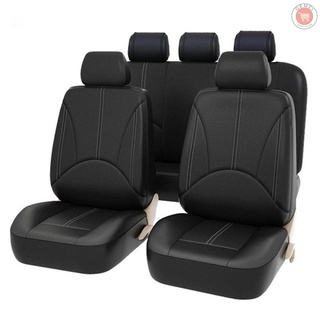 9 fundas de asiento de coche de lujo, delanteras y traseras, color negro a prueba de arañazos, Compatible con el 90% de vehículos (Sedan SUV Truck Van MPV)