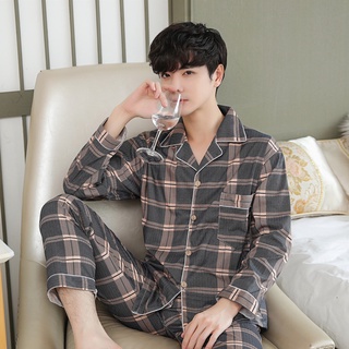 Moda para hombre de algodón pijamas conjunto Baju Tidur masculino ropa de dormir trajes de manga larga pijama ropa de dormir ropa de hogar traje (7)