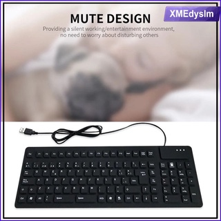 Foldable USB Wired Keyboard,105 Keys Silicone Soft Waterproof Spanish Keyboard for PC Notebook Laptop, Black