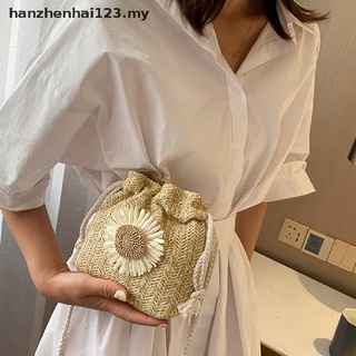 [hanzhenhai123] Bolsas de paja tejido cubo ratán mujeres verano playa bolsos de hombro Casual [MY]
