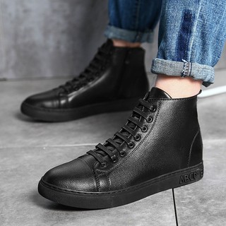 inlike marca de gran tamaño de los hombres de cuero de vaca genuino botas de tobillo negro zapatos de los hombres botas