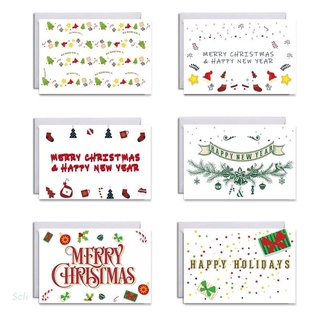 scli 6 unids/set navidad tarjetas de felicitación con sobres pegatinas feliz navidad feliz año nuevo diseños vacaciones de invierno postales suministros de fiesta