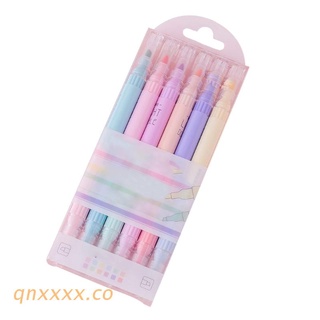 qnxxxx 6 pzs rotuladores de doble punta/bolígrafos de doble color/marcador de fluorescencia/12 colores