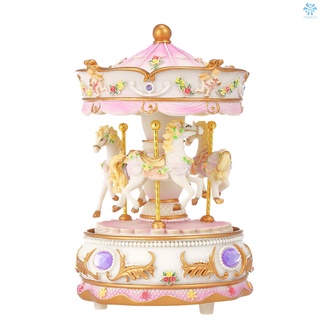 Mini carrusel reloj caja de música colorido LED Merry-go-round caja Musical regalo para novia niños niños navidad Festival púrpura