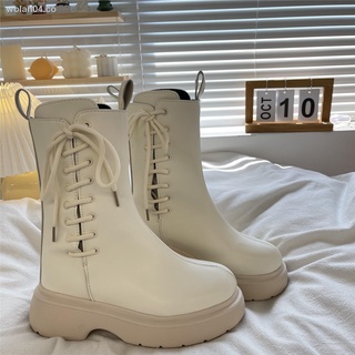 ◊✆Nectarine Yoto botas Martin blancas de tubo largo y suela gruesa para mujer otoño / invierno 2021 nuevas botas individuales de caballero de tubo alto de tubo medio marea