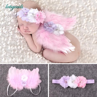 (Lotsgoods) Babys Girls pluma ángel alas de encaje flor diadema recién nacido foto accesorios