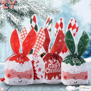 LY 10PCS Año Nuevo Galletas Bolsas De Regalos Caja Feliz Navidad Caramelo Conejo Oreja Larga Decoración Del Hogar Santa Claus Plástico Treat Bolsa (1)