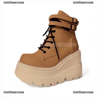 [jfn] botas de tobillo para mujer cuñas de plataforma botas de combate [jointflowersnew]