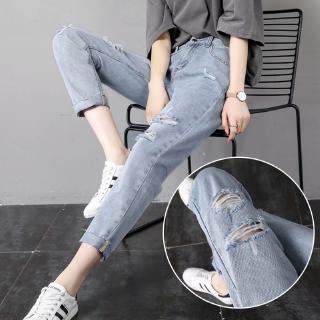 ripped jeans mujer recta suelta verano delgado 2021 nuevo cintura alta delgada tobillo pantalones