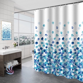 Cortina de ducha impermeable para el hogar, cortina de baño, pétalos de flores, lavables, con ganchos para baño, azul, blanco YUE