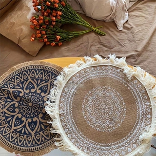 alfombrillas de mesa tejidas nórdicas marroquíes, cuencos y platos, manteles de aislamiento térmico grueso de algodón y lino, manteles de estilo ins yue (3)