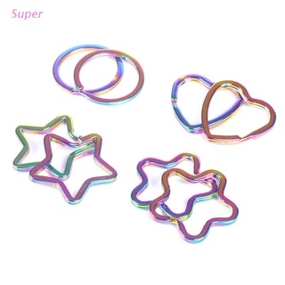 Super 10 piezas arco iris Split anillo corazón estrella llavero Metal llavero anillo dividido anillos Unisex llavero accesorios DIY