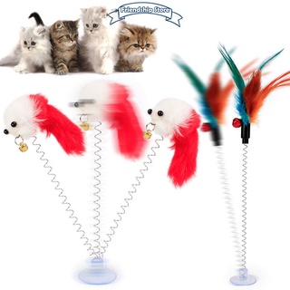 gato juguete interactivo con ventosa pluma de primavera ratón de peluche divertido