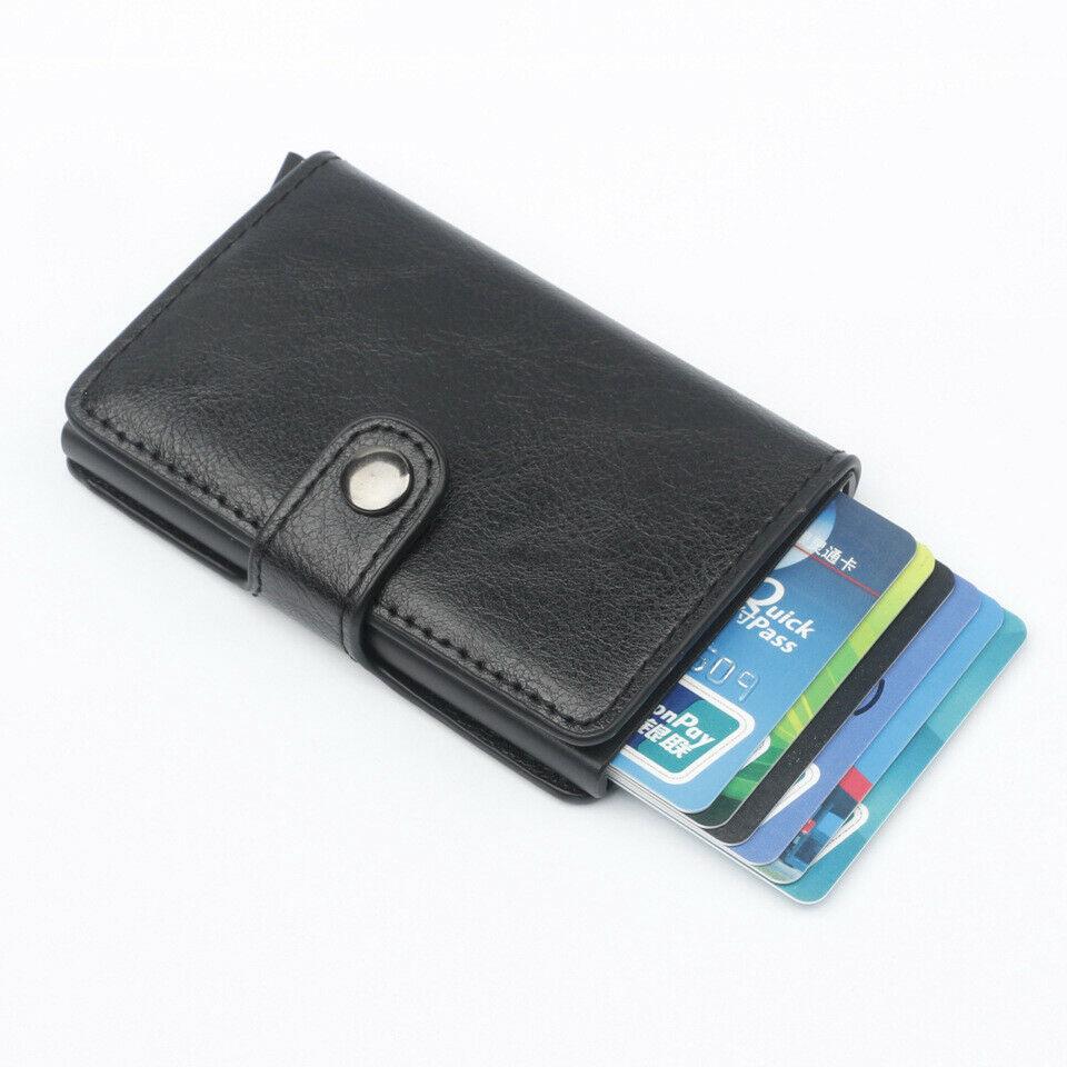 slim pop up titular de la tarjeta de crédito de cuero pu anti escaneo de metal cartera bolsillo (7)