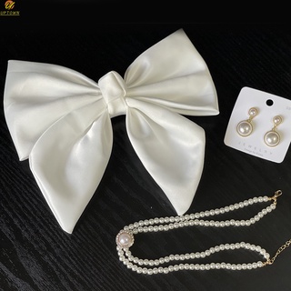 lazo blanco accesorios de pelo conjunto con collar y oreja clips elegante moda boda joyería regalos para las mujeres