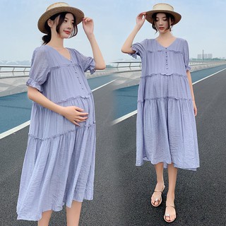 > [Vestido de maternidad para lactancia] Vestido de maternidad Vestido de verano 2021 Nuevo vestido de maternidad Falda de traje de longitud media <