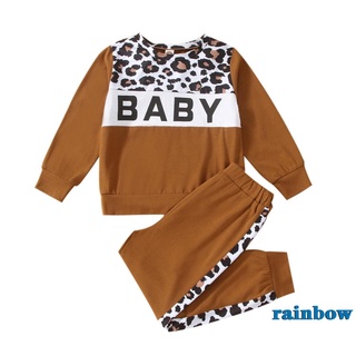 RAINBOW-Cool Bebé Niño Tops Conjunto , Manga Larga Cuello Redondo Leopardo Impreso Cintura Elástica Pantalones Largos , Ropa De Niños
