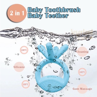 [2 en 1] mordedor de silicona y dientes de limpieza de dientes guante mordedor para bebé anti-comer mordedura de mano bebé mordedor juguetes