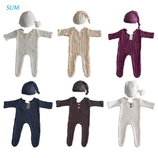 sum 2pcs fotografía recién nacido props traje mameluco + sombrero conjunto de manga larga monos body hecho a mano de punto traje ropa bebés ducha regalo