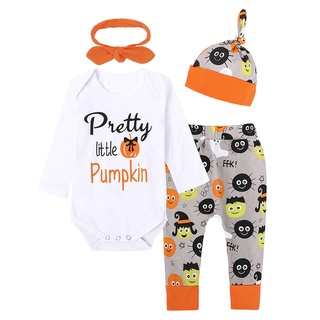 Disfraz de Halloween ins ropa de niños traje de bebé Halloween calabaza letras mameluco pantalones sombrero diadema conjunto de 4 piezas