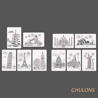 GHULONS 5 Unids/set Torre Velero Dibujo Plantilla Pintura Relieve Scrapbooking