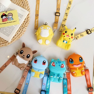 Lindo de dibujos animados Pokémon Psyduck Pikachu Squirtle Bulbasaur Eevee Kuromi Charmander niños Crossbody bolso bebé niños niñas bolso de hombro