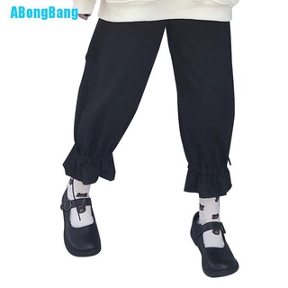 Abongbang con cordones de algodón sólido estilo de ocio dulce moda ancho de pierna casual pantalones (6)