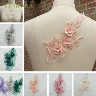 GERMANA 3D Embroidery Flower Fabric Accessories Lace Applique Bridal Apparel Sewing Tulle 1pc DIY Handmade Wedding Dress Decor/Multicolor