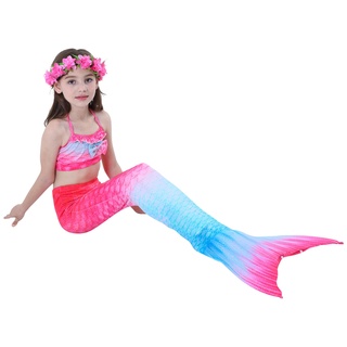 3Pc niñas nadable cola de sirena vestido de princesa niños vacaciones sirena disfraz Cosplay traje de baño de cumpleaños niños ropa de playa (4)