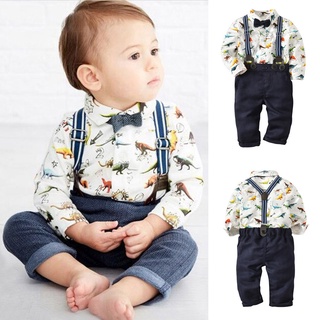 Conjunto de ropa para niños/camiseta/corbata de mariposa/pantalones de tirantes
